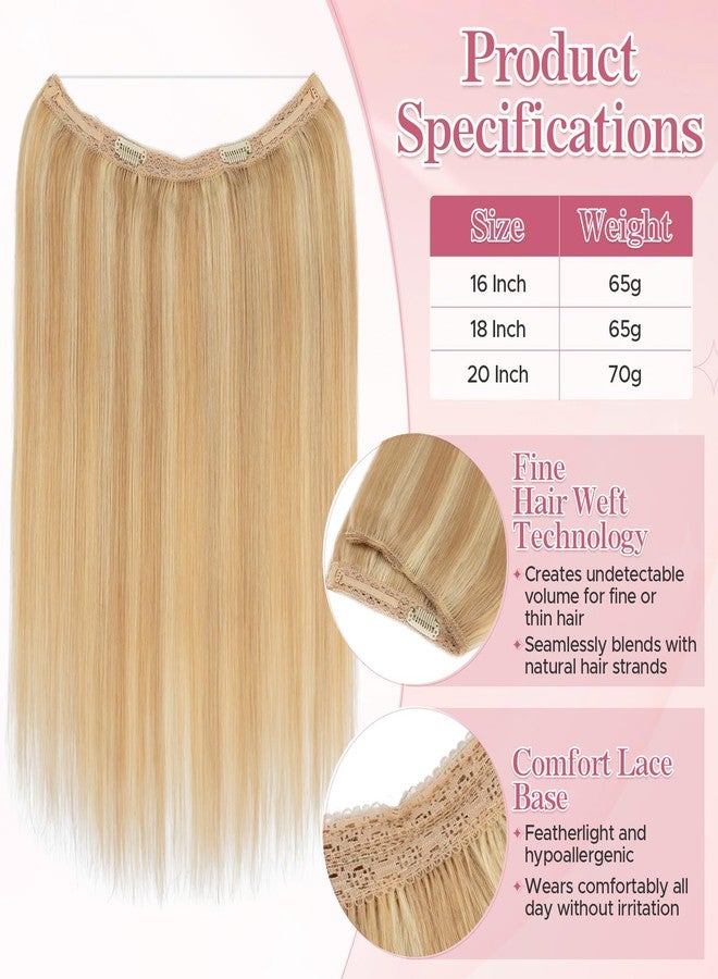 SEGO Halo Hair Extensions Real Human Hair Remy Straight Invisible Wire Hair Extensions for Women Transparent Fish Line Adjustable Size -20 Inch 70g #18RP613R Ash Blonde&Bleach Blonde - Image 2